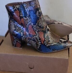 Women's Multicolor Snake Print Ankle Boots